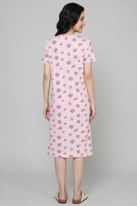 Zivame Farm Lore Knit Cotton Knee Length Nightdress - Light Pink — thumbnail 4